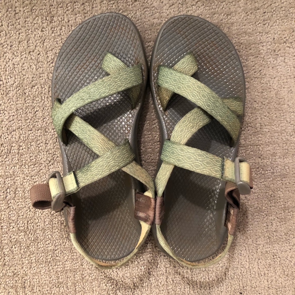 Green Chacos with toe strap